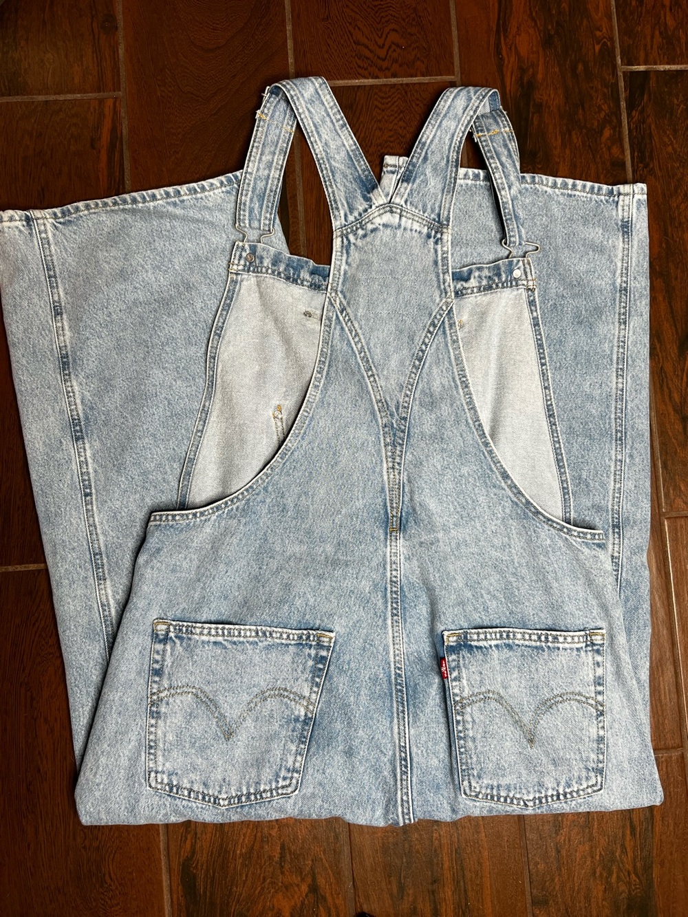 Levi’s Apron Front Tie Wide Leg Light Wash Denim Overalls Women’s XL - Picture 5 of 5